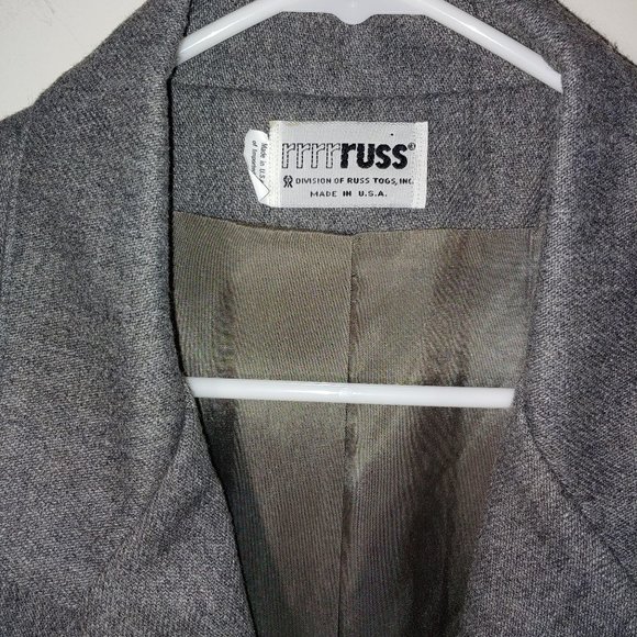 Vintage RRRRUSS Gray Blazer Jacket USA Made USA Size 14 - Picture 3 of 5